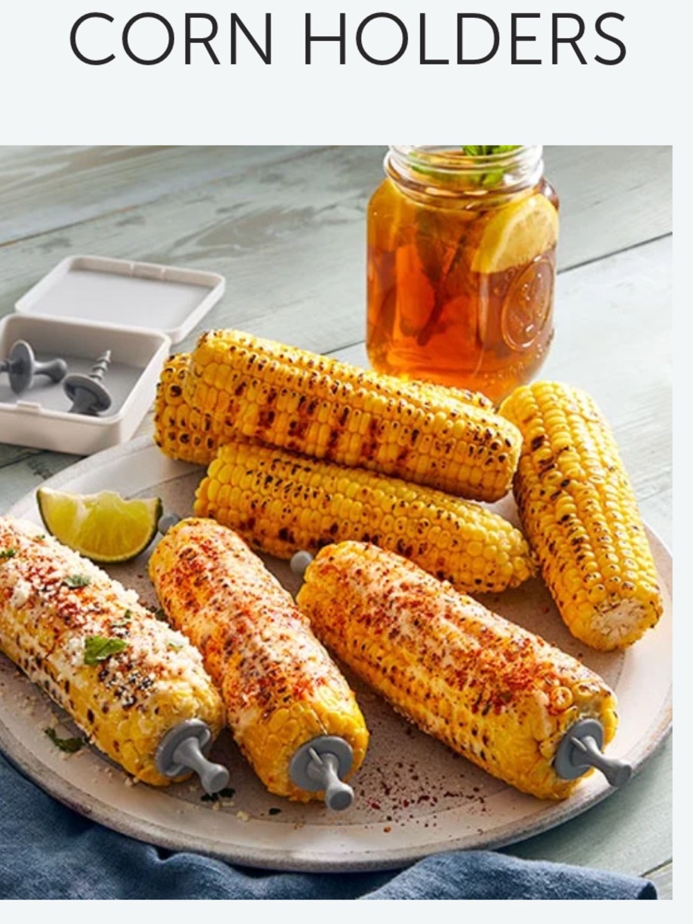 Pampered Chef Gray Corn Holders with Case and Box